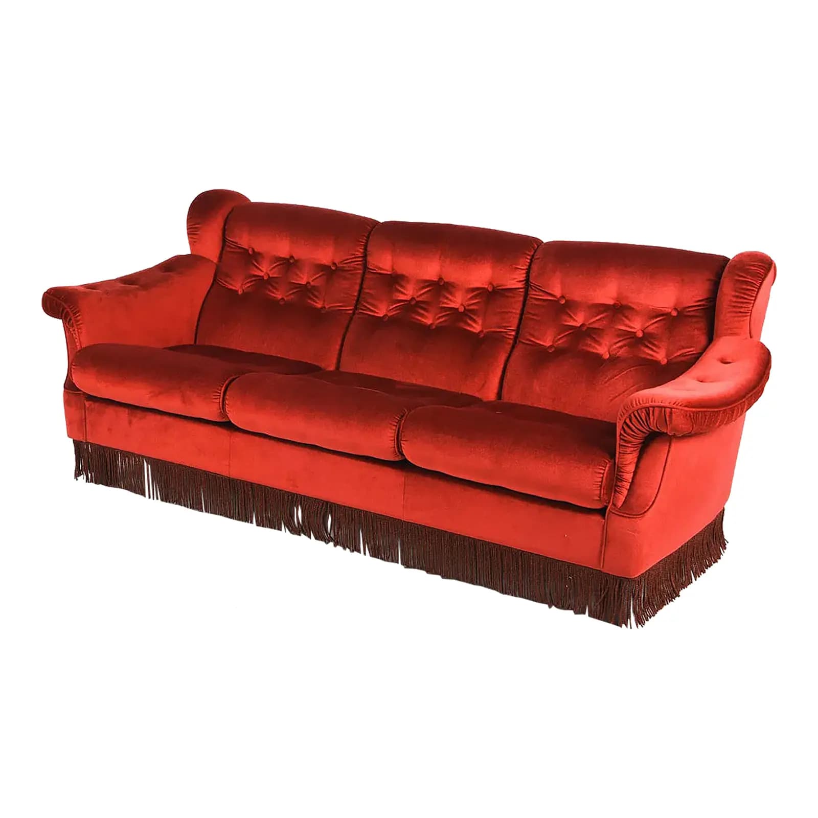 1960s Scandinavian Red Velour Sofa