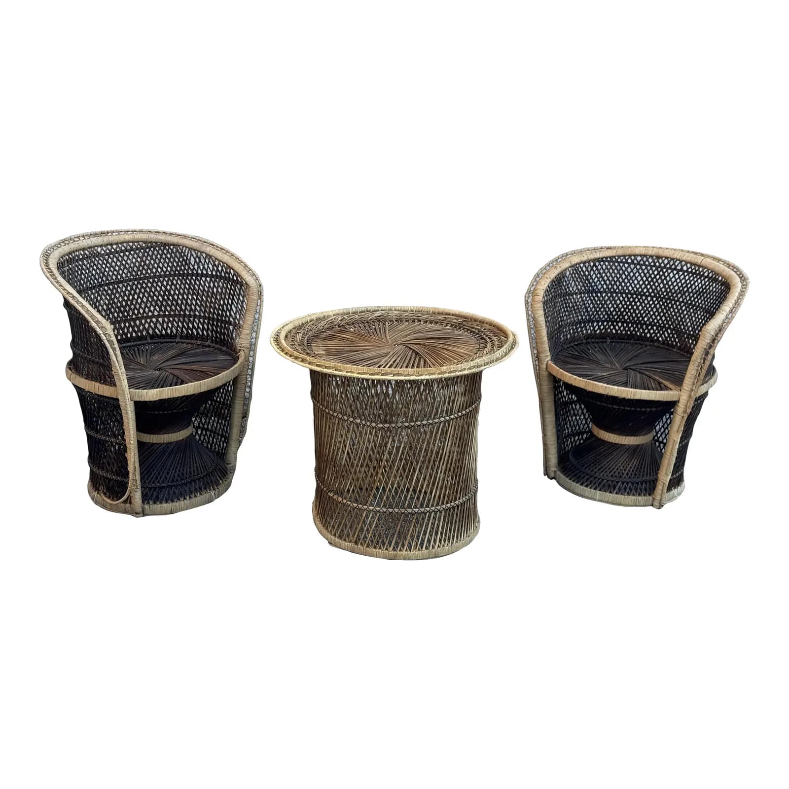 Set of 3 Rattan Barrel Chairs
