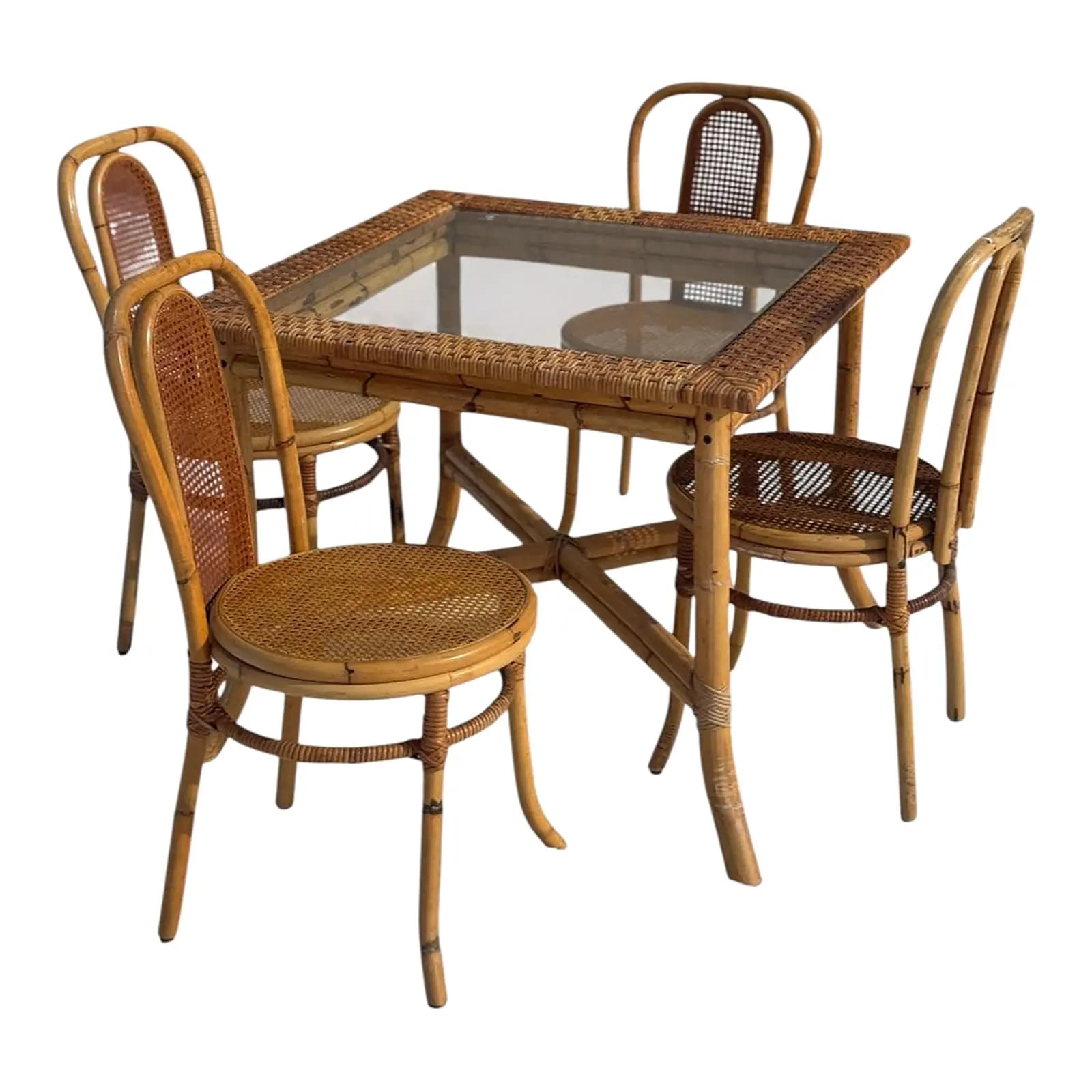 1970s Palm Beach Rattan Dining Set