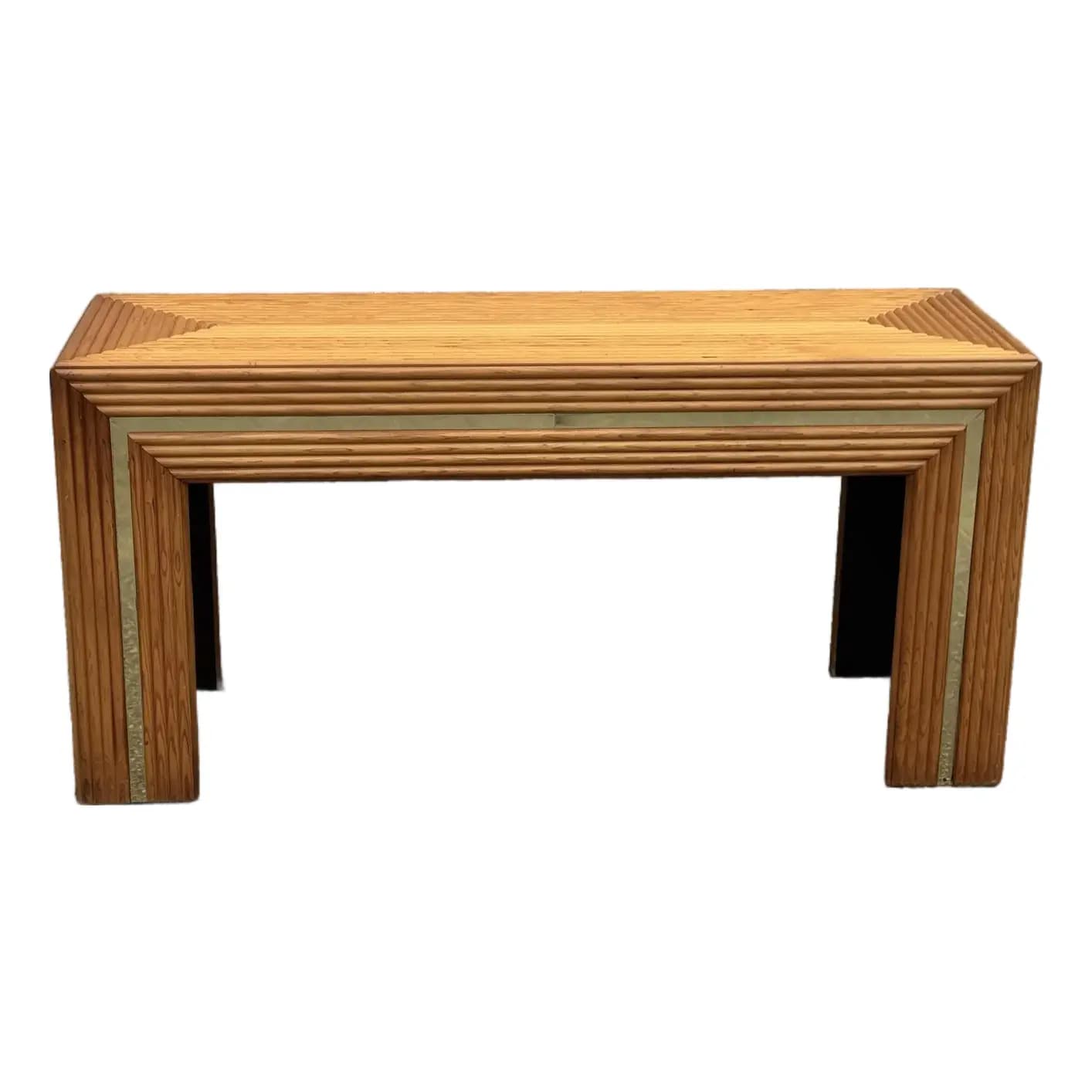 1970s Rattan Brass Console Table