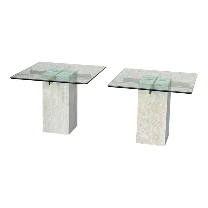 Pair of Travertine Side Tables