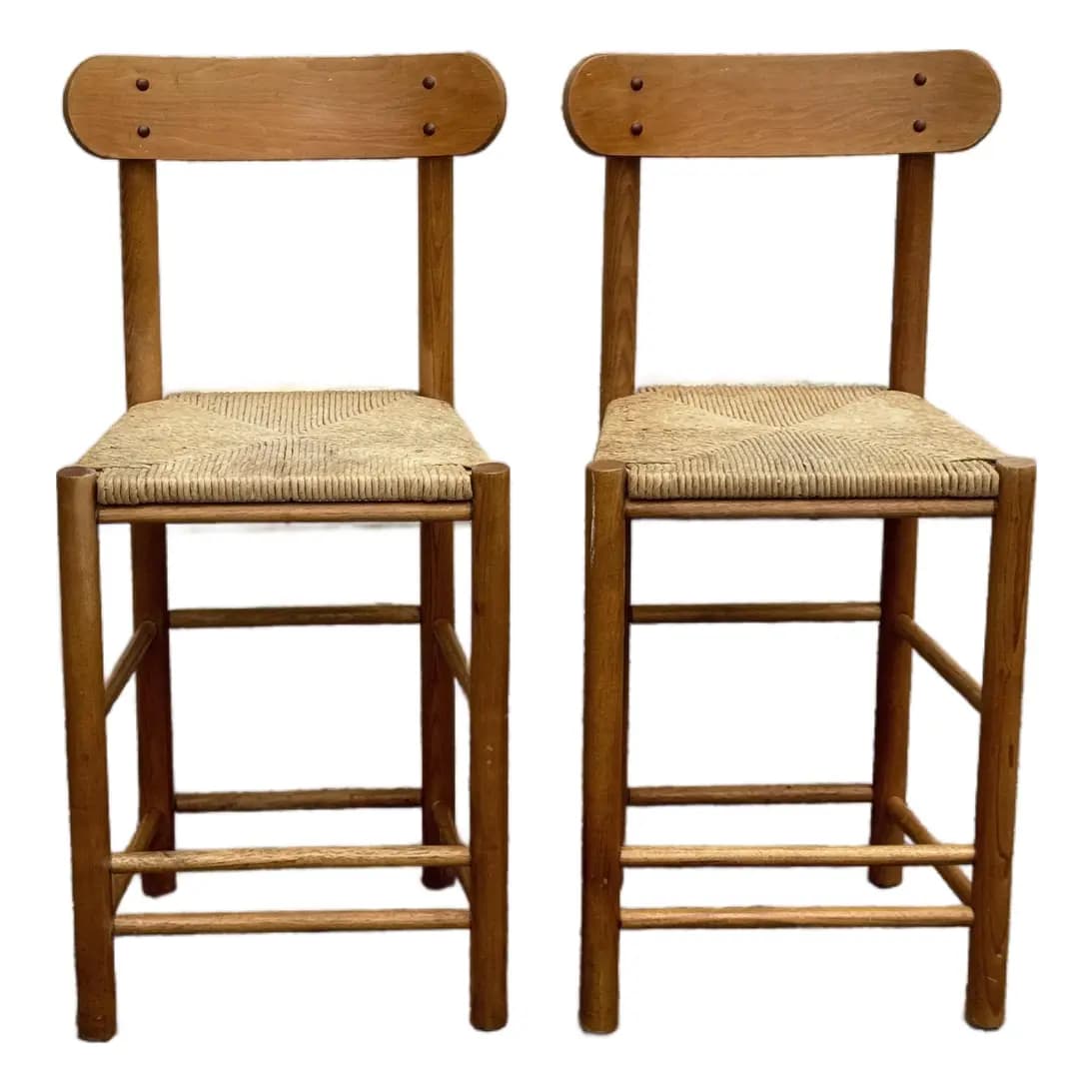 Pair of Rush Seat Bar Stools