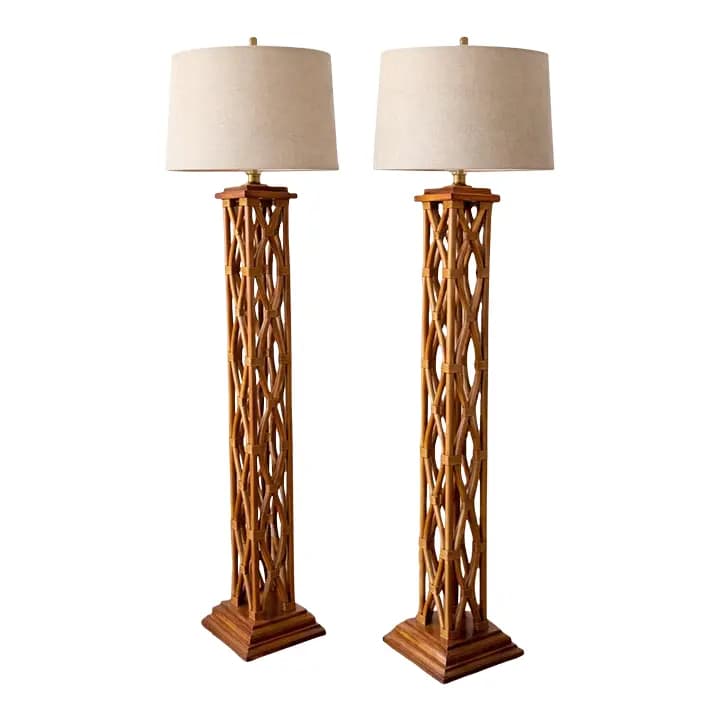 Pair of McGuire Style Rattan Lamps
