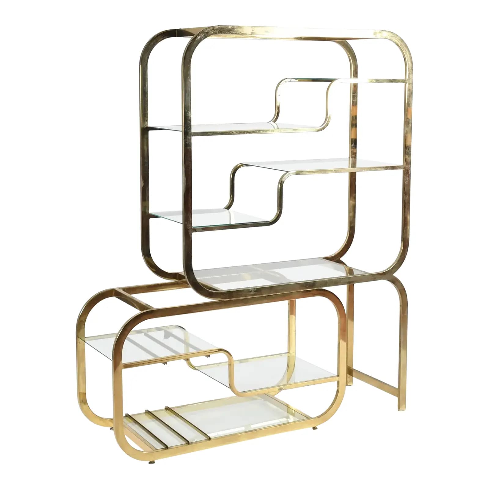 Milo Baughman Style Brass Etagere