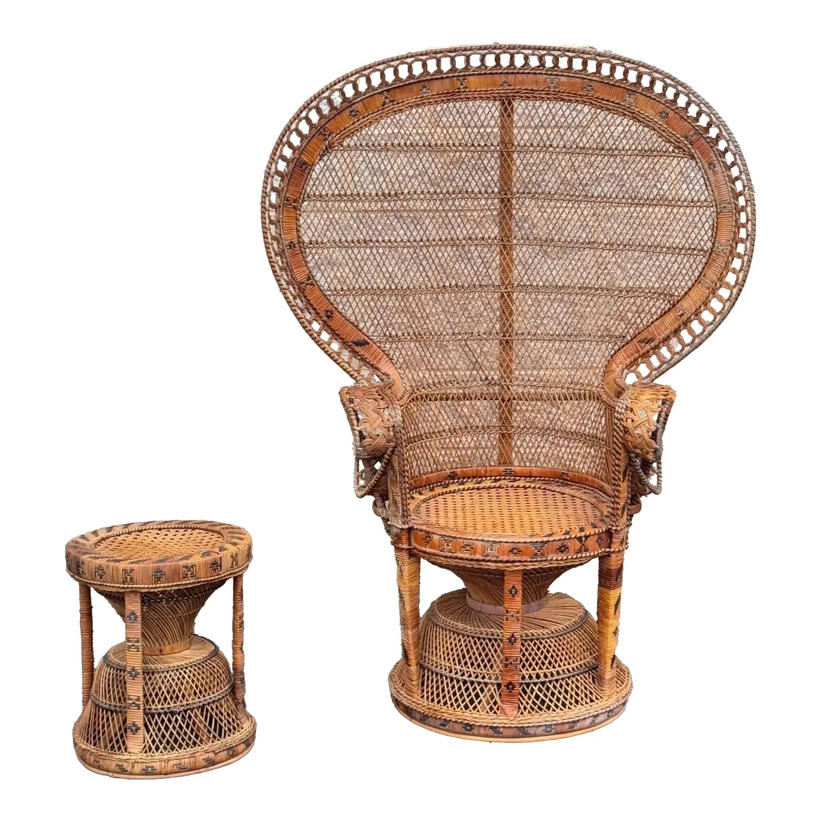 Set of 2 Rattan Peacock Chair Ottoman
