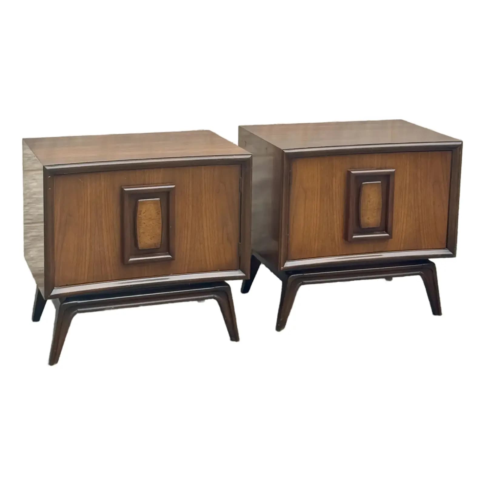 Pair of 1960s Recessed Walnut Nightstands