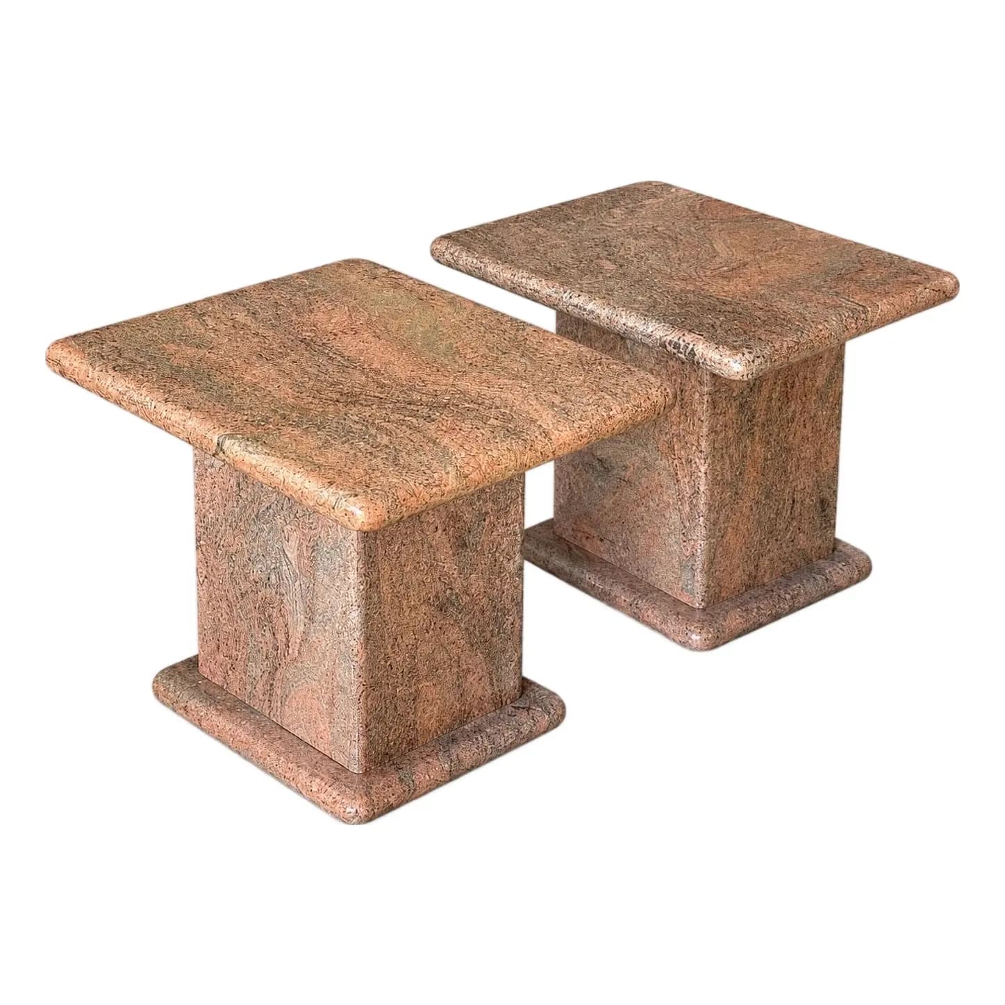 Pair of 1980s Rose Granite Side Tables