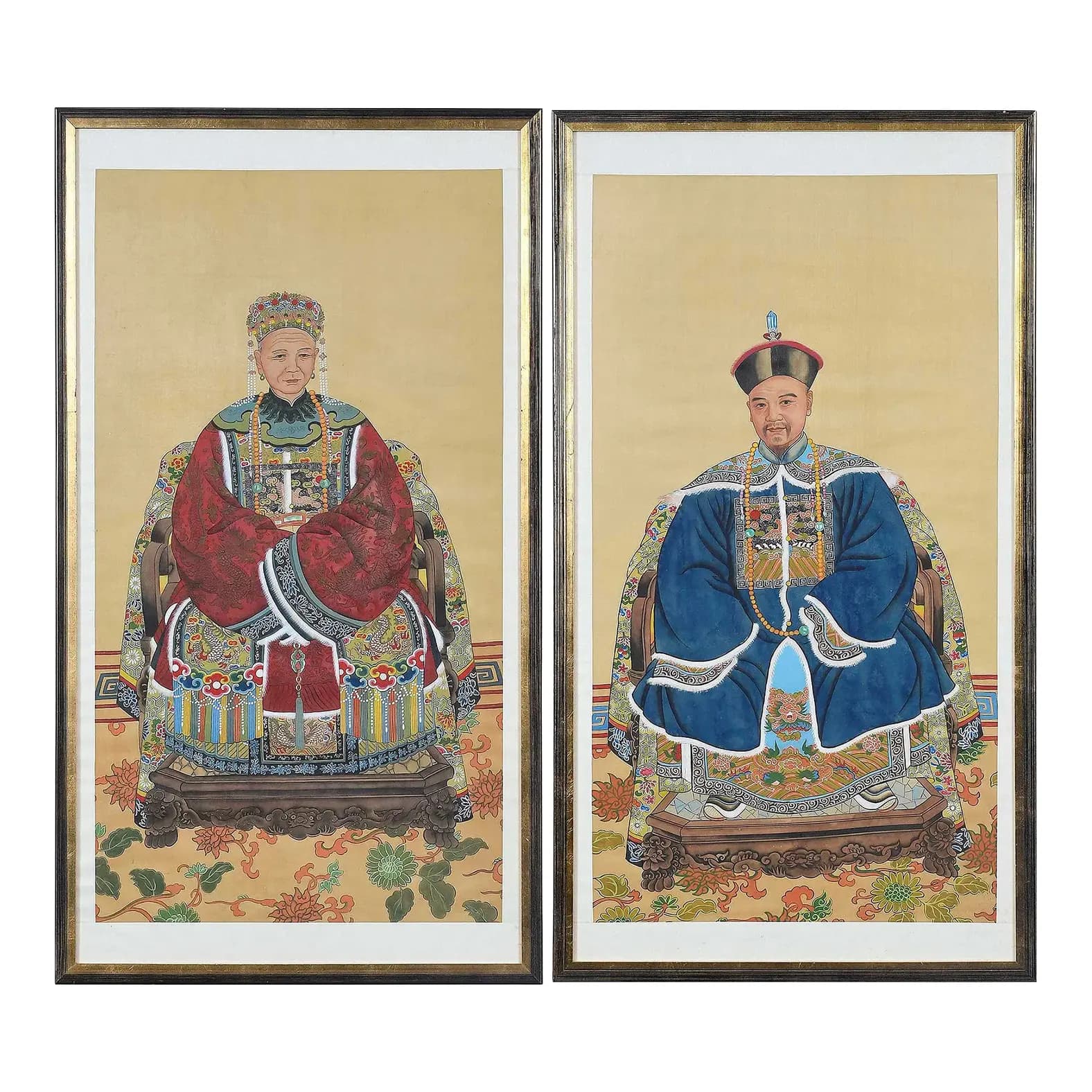 Pair of Chinese Ancestral Silk Portraits
