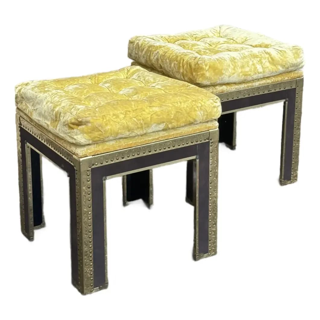 Pair of Yellow Velvet Stools