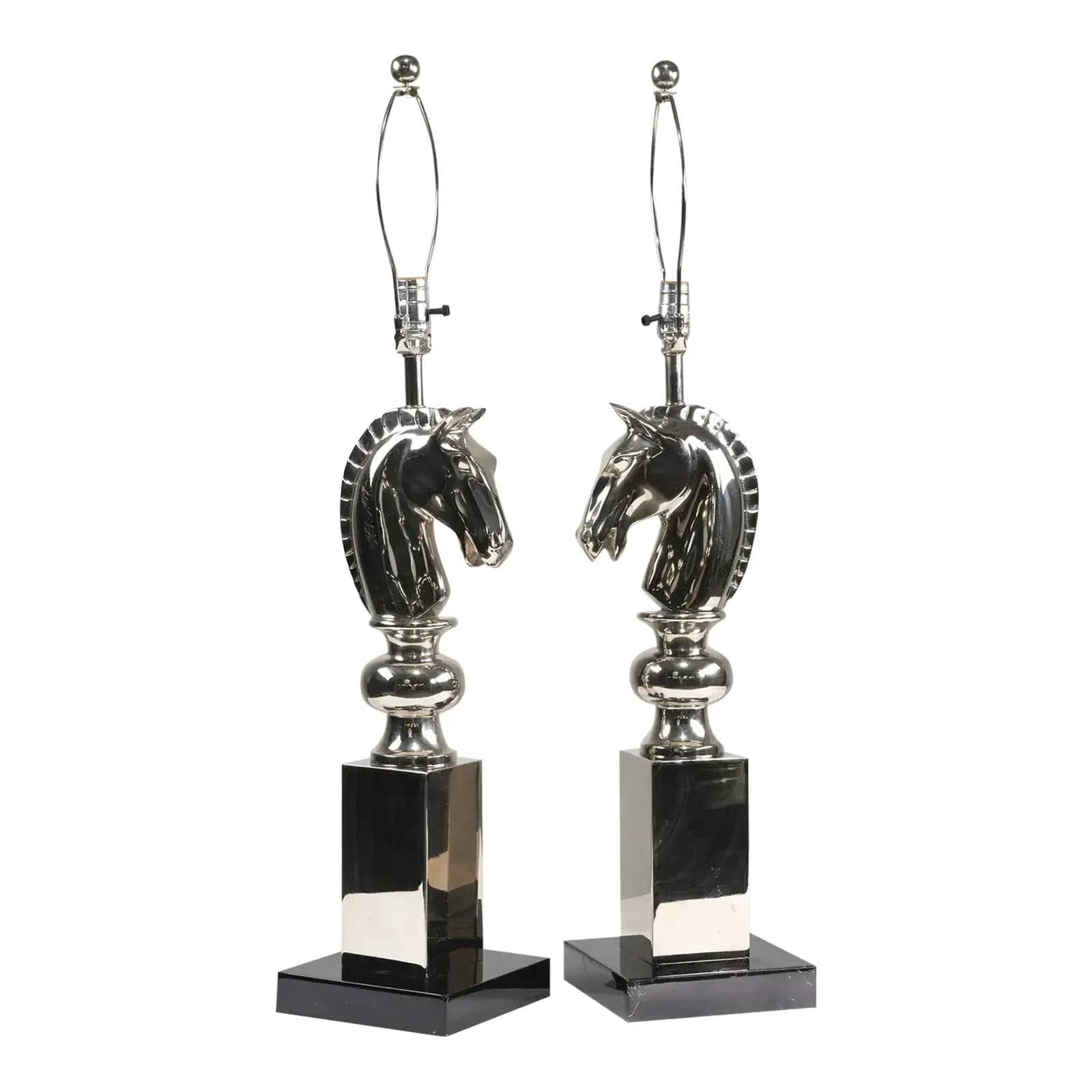 Pair of Chrome Equestrian Lamps