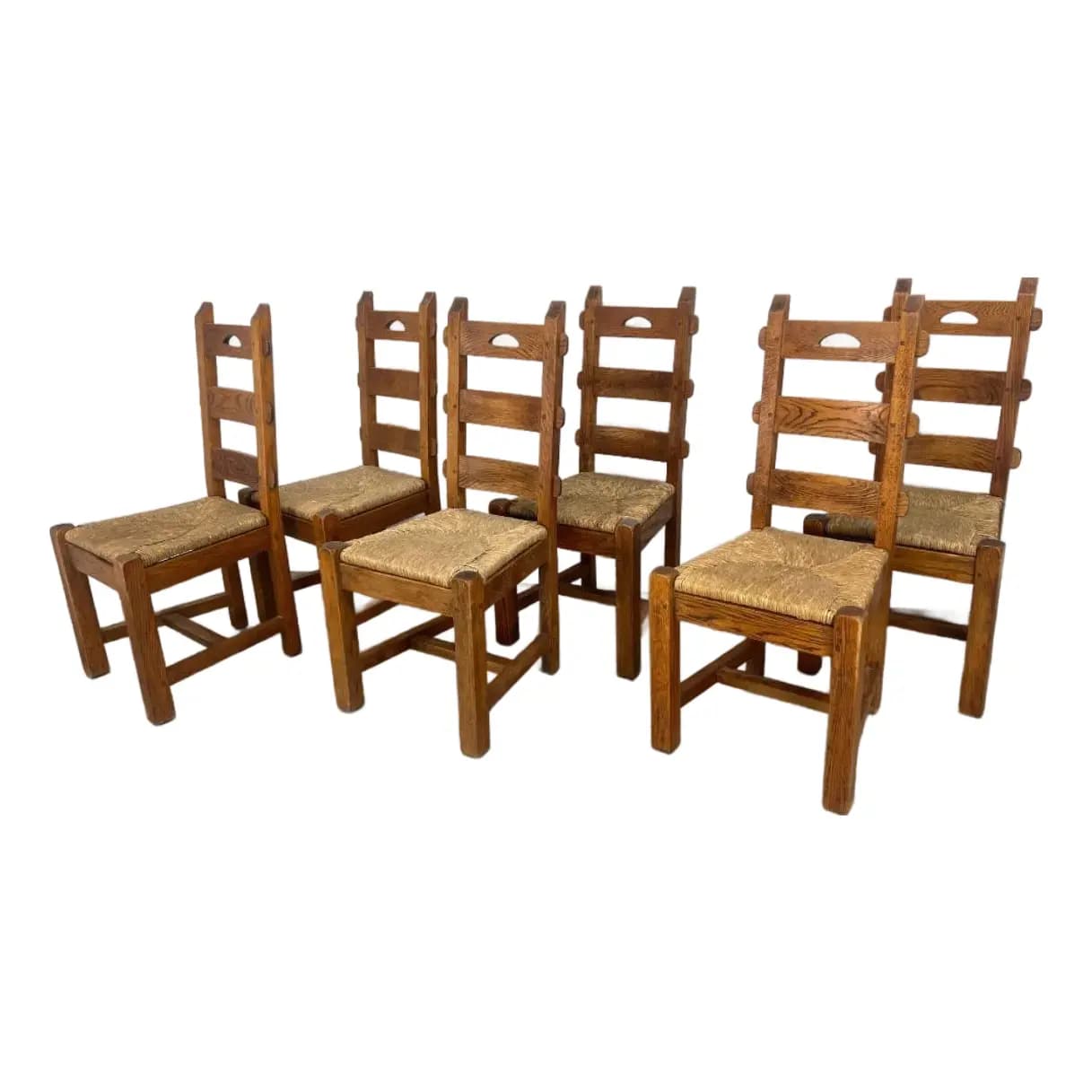 Set of 6 French Oak Dining Chairs