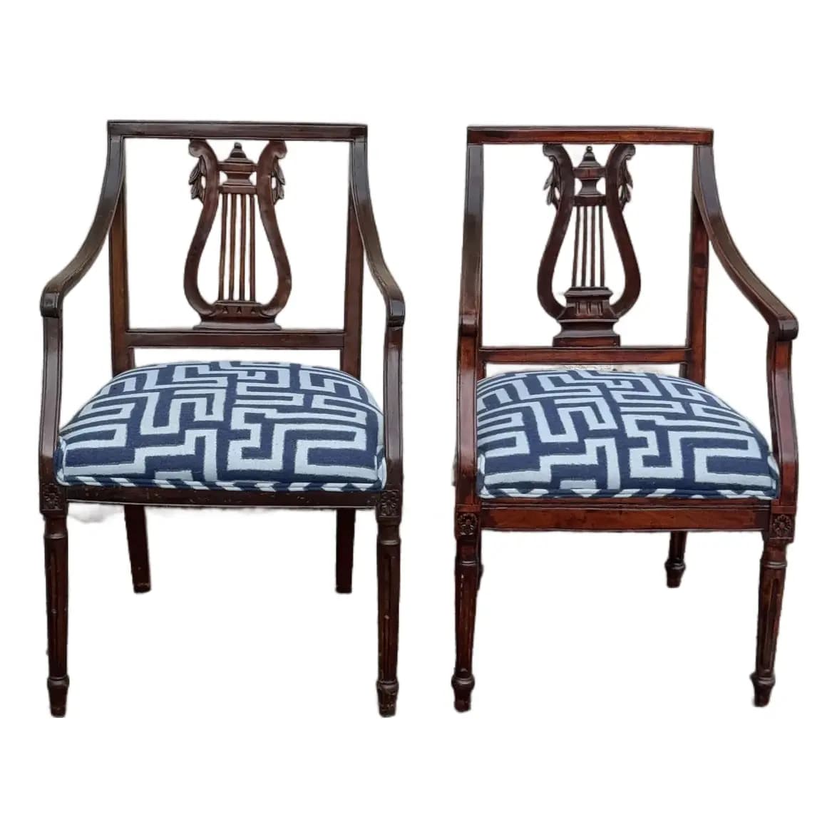 Set of 2 Lyre-Back Accent Chairs